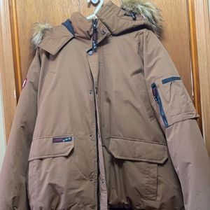 Canada Weather Gear Mens Parka Jacket 5XL Brown Coat Faux Fur Hooded Heavyweight